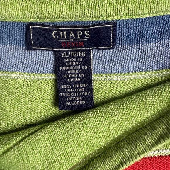 Vintage Chaps Denim Rainbow Strip Sweater SZ XL Classic Beach Preppy Green - Picture 3 of 5